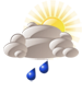 Mostly cloudy with moderate rain